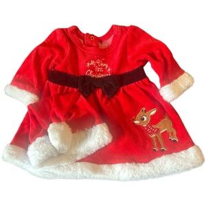 Festive Red Christmas Dress with Reindeer Design 3M